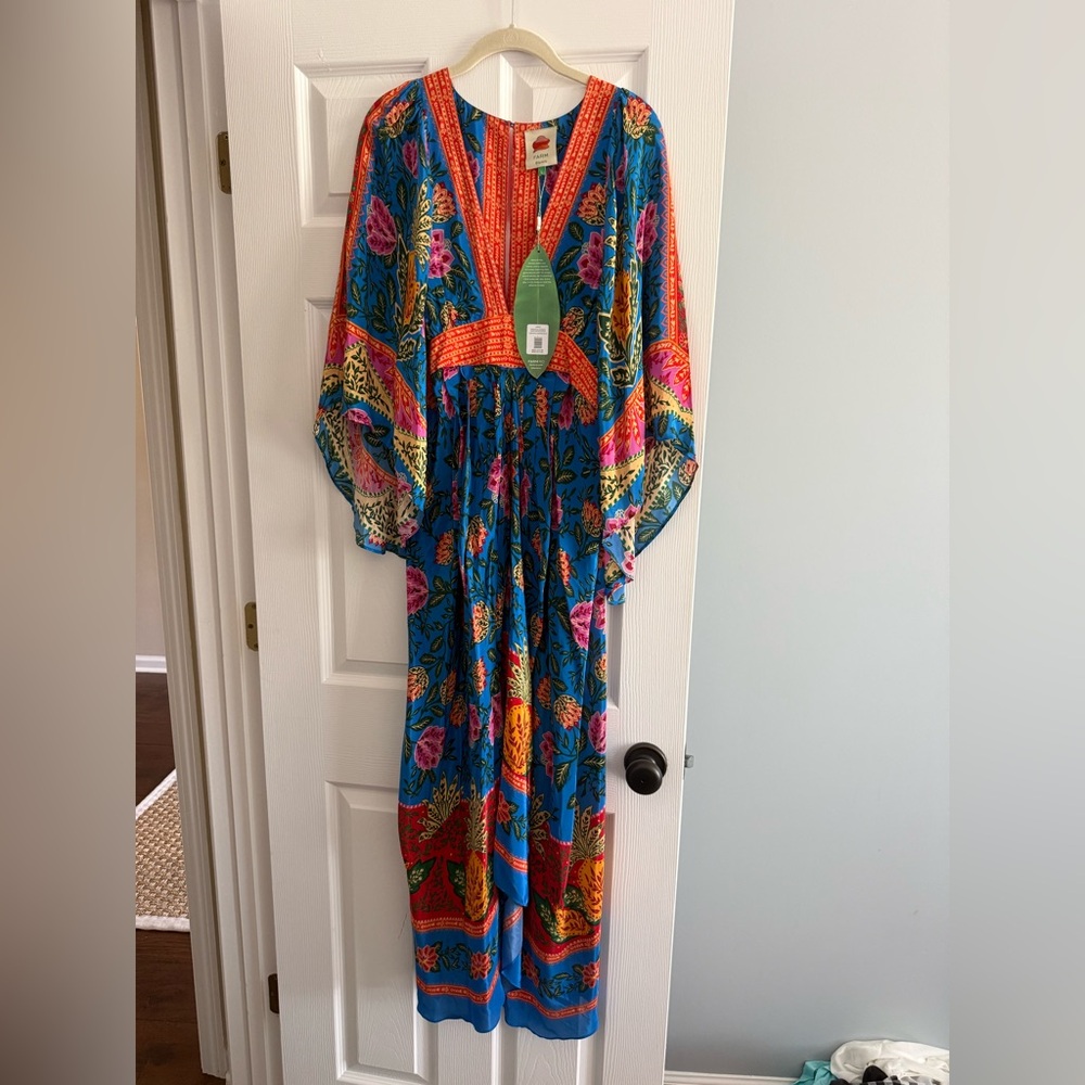 FARM Rio Colorful Asymmetrical Dress with Floral Design Large $125.00